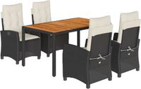 vidaXL 5-delige Tuinset met Kussens, Zwart, Polyrattan