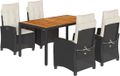 vidaXL 5-delige Tuinset met Kussens, Zwart, Polyrattan