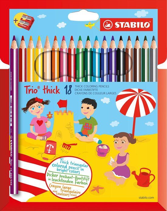 STABILO Trio Thick - Dik Driekantig Kleurpotlood - Etui Met 18 Kleuren + puntenslijper