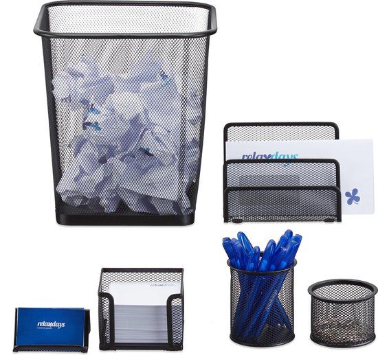Merkloos Relaxdays bureau organizer, 6-delige set, zwart