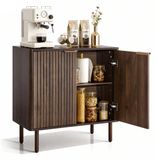 Vevor Koffiebarkast, Mid Century Gekartelde Koffiebartafel met 2-Vlakke Opslag, Buffetstandkast met Schuurdeur, Buffetstation Sideboard voor Living Room, Entrance, 80 x 37.5 x 80 cm Houthakkerschors