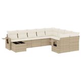 vidaXL 10-delige Loungeset met Kussens, Poly Rattan, Beige