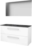 Basic-Line Ultimate 46 Badkamermeubelset - 120 x 46 cm - Met Grepen - 2 Lades - Hardstenen Wastafel - 2 Kraangaten - Spiegel met Indirecte LED Verlichting - Ice White