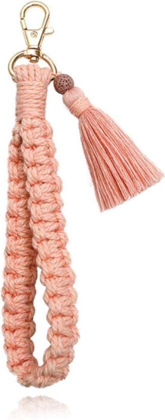 Deja Jewels Macramé Gevlochten Sleutelhanger - Roze