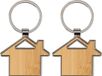 Merkloos / Sans marque Giving Europe B.V. Sleutelhanger met huisje - 2x - bamboe/metaal - 5 x 4 cm - Bruin