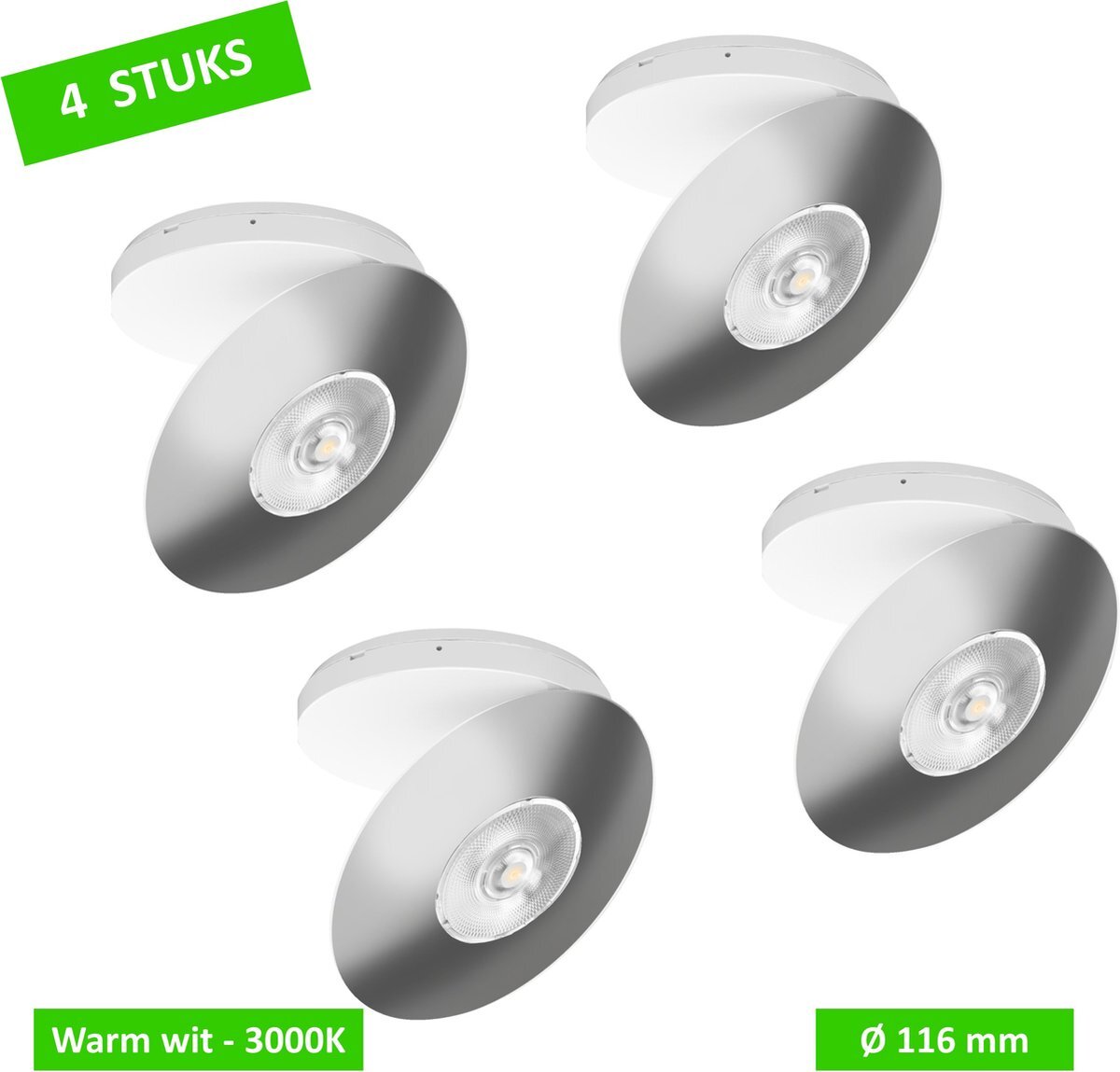 Led's light LED Spot - Ultraplat - Draai- en kantelbaar - Ø 116 mm - Zilver - 4 Stuks