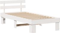 vidaXL Bedframe met hoofdeinde, Wit, 75 x 190 cm, Massief grenenhout
