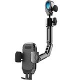 Quyee Telefoonhouder auto, achteruitkijkspiegel telefoonhouder - aluminiumlegering montage multi-hoek aanpassing draaibaar en intrekbaar compatibel met alle 4-7 inch iPhone en Android mobiele