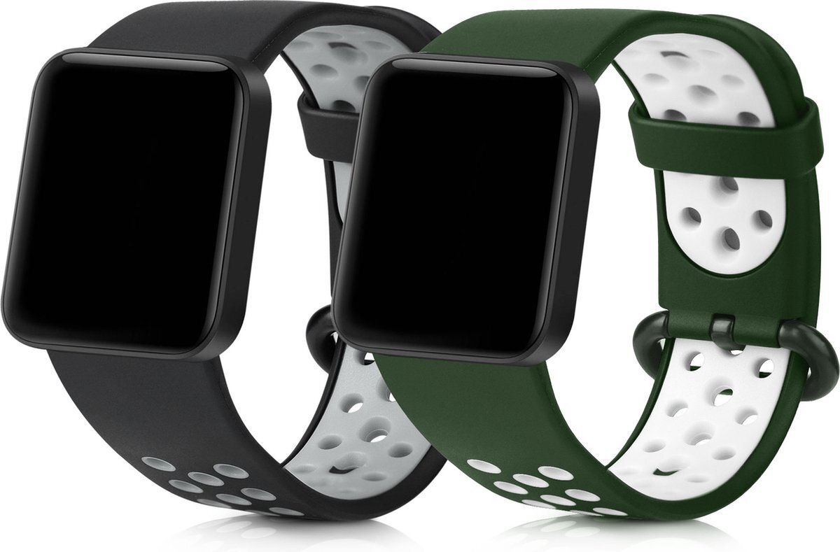 kwmobile 2x armband voor Xiaomi Mi Watch Lite / Redmi Watch - Bandjes voor fitnesstracker in zwart / grijs / groen / wit