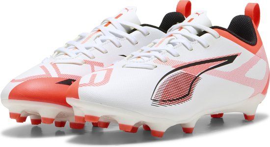 PUMA ULTRA 5 PLAY FG/AG Jr Unisex Sportschoenen - PUMA White-PUMA Black-Glowing Red