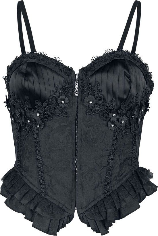 Devil Fashion Rose Jacquard Camisole Corset Dames Corsage - zwart - 3XL