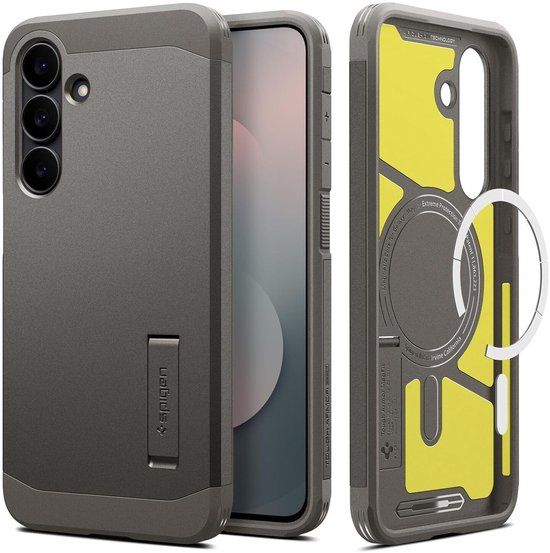 Spigen Tough Armor Hoesje Geschikt voor Samsung Galaxy S25 FE | Compatibel met MagSafe / Qi2 | Back Cover Militaire Standaard | Kickstand | Gunmetal
