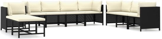 vidaXL 10-delige Loungeset met kussens poly rattan zwart