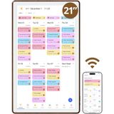 Dragon Touch Digitale kalender, 21,5 inch, 1920 x 1080 FHD, elektronische wandkalender, familieplanner met 64 GB geheugen en wandhouder, touchscreen, intelligente tafelkalender, bruin