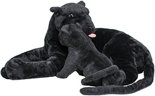 BRUBAKER Panter met Baby Knuffel 100 cm - XL Knuffel Moeder met Kind - Grote Katten Zwart