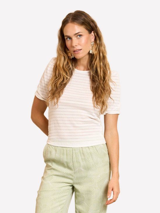 Lofty Manner Top Jules Wit Gestreept Katoen Korte Mouw XL