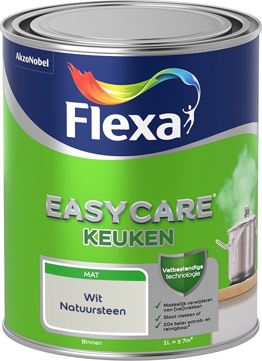 FLEXA Easycare Muurverf - Keuken - Mat - Wit Natuursteen - 1 liter - 8711113213363