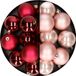 Merkloos / Sans marque Kaemingk B.V. 24x stuks kunststof kerstballen mix van donkerrood en lichtroze 6 cm