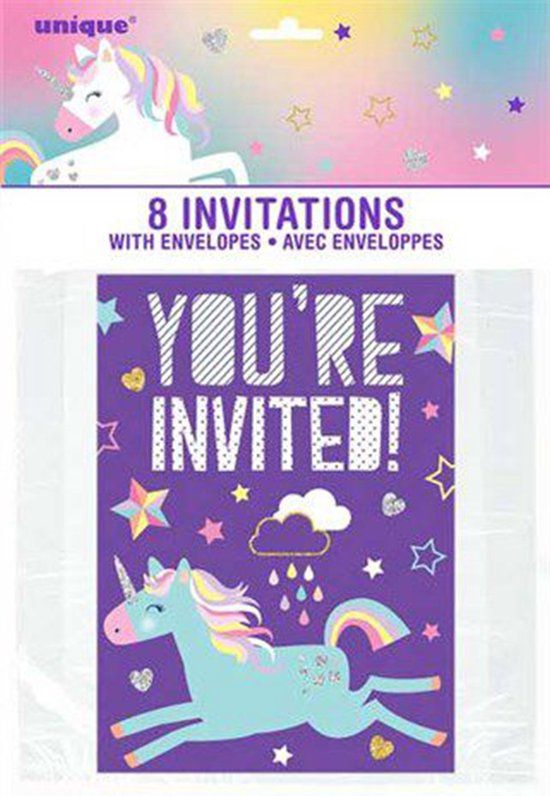 Unique Unicorn Invitations Multicolor 10.5 x 14.8 cm - 8 Pieces
