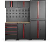 Merkloos / Sans marque HBM Modulair Werkplaatssysteem 6-Delig – Model B – Zwart/Rood – Vaste Opstelling met 5-Laden Kast, Hoge Kast & Werkblad