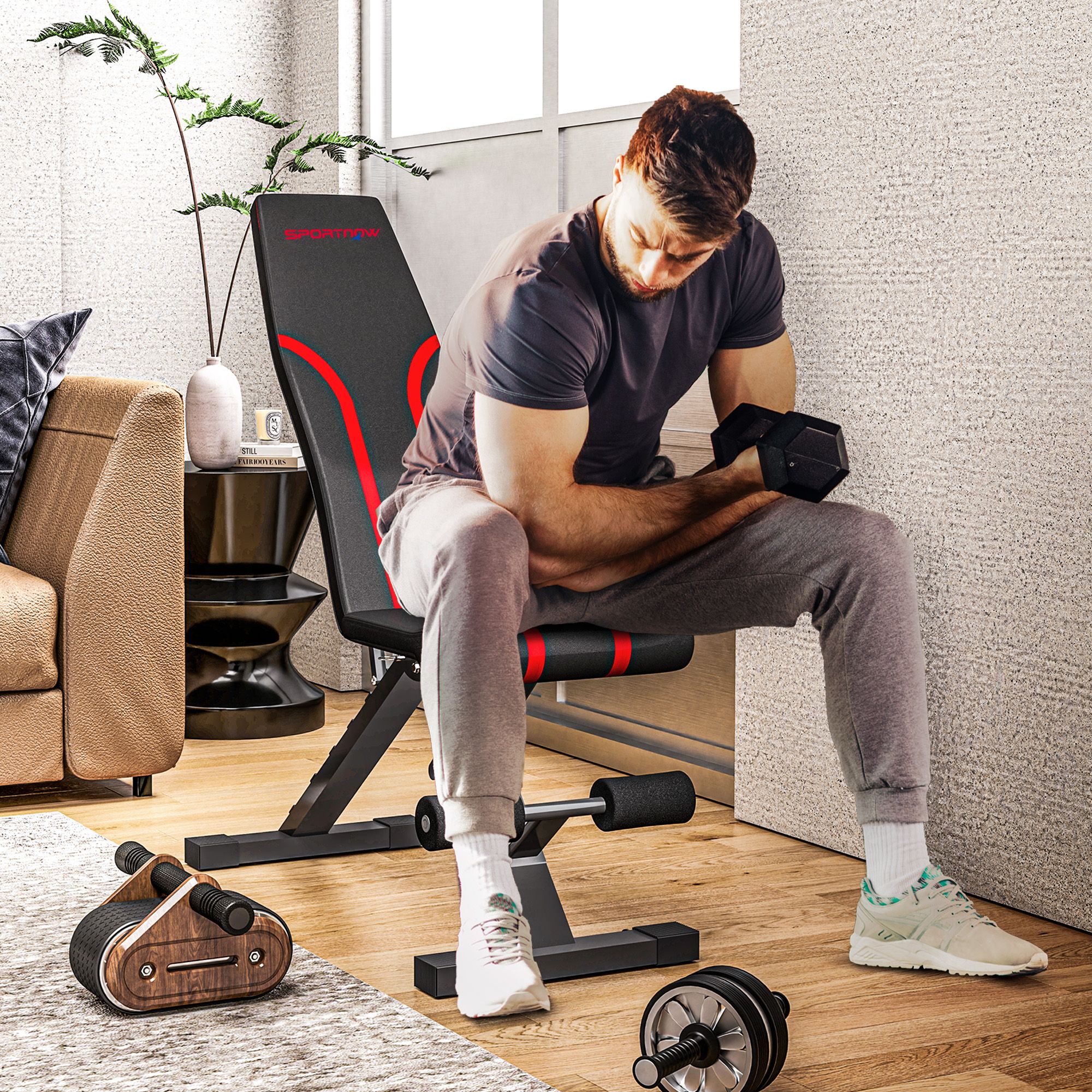 other Sportnow Verstelbare halterbank Opvouwbare bodybuildingbank Buikbank voor volledige lichaamstraining