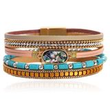 Deja Jewels Deja Boho Armband goudkleurig met turquoise kralen en ovale natuursteen in bruin