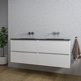 Saniclass Chaci Badkamermeubelset - 140x46x55cm - keramische wastafel zwart - 2 wasbakken - zonder kraangaten - 4 lades - mat wit