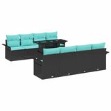 vidaXL Tuinbank Set 9-delig Zwart Polyrotan