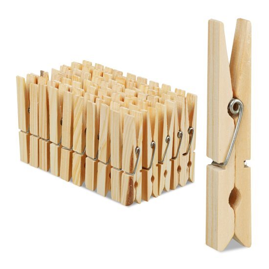 Relaxdays wasknijpers hout 100 stuks - houten knijpers - knutselen - ophangen van wasgoed