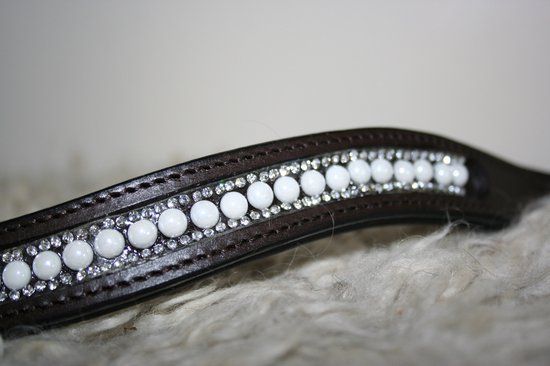 MHS wace frontriem - White Pearl - bruin leer - Cob/Full (40cm)