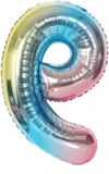 Allecto Plus - Ballon aluminium dégradé arc-en-ciel chiffre 9 LED Ballon