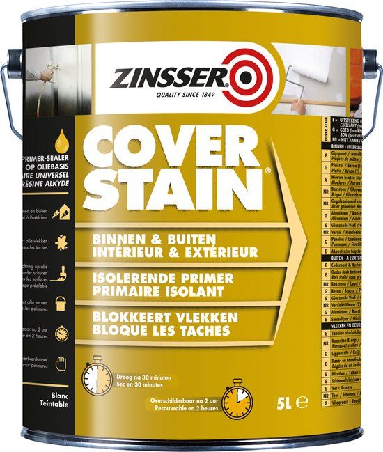 Zinsser Cover Stain Grijs 2,5 Liter | Muurverf | Mat | Grijs