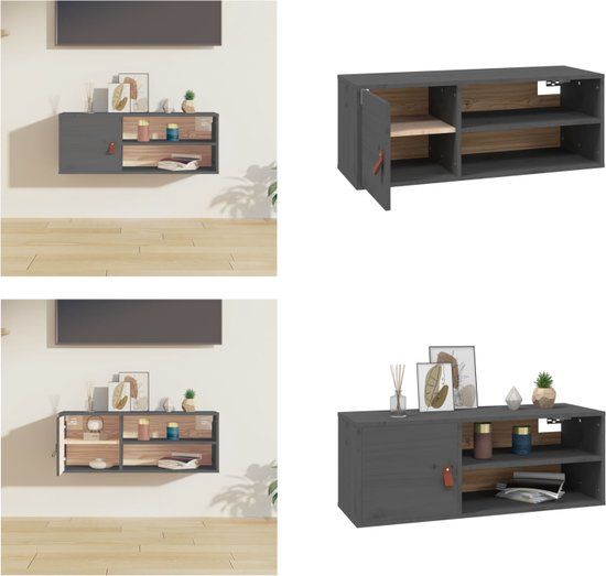 vidaXL Wandkast 80x30x30 cm massief grenenhout grijs