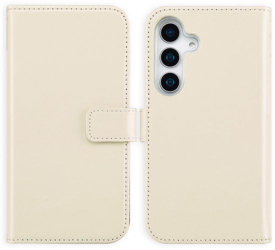 Selencia Hoesje - Echt Lederen Bookcase - Geschikt voor Samsung Galaxy S25 - Greige