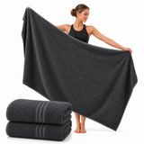 Komfortec Set van 2 Handdoeken 80x200 cm - 100% Katoen - Antracietgrijs