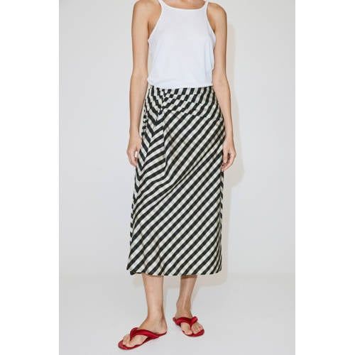 Mango Geruite Midi Rok - Donkerblauw