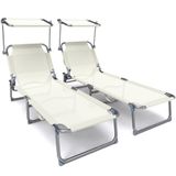 Vounot Zonneligstoel met zonneklep, opvouwbaar, beige, 2 stuks