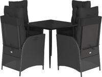 vidaXL Ensemble de jardin 5 pièces avec coussins, noir, polyrotin