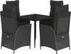 vidaXL Ensemble de jardin 5 pièces avec coussins, noir, polyrotin