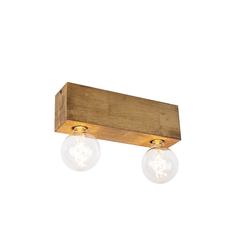 QAZQA Bloc - Landelijke Spot - Hout - 2-lichts - Bruin