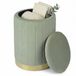 Merkloos Relaxdays Poef met opbergruimte - Ø 32 cm - fluweel - salie