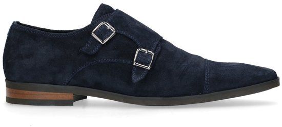 Manfield - Heren - Donkerblauwe gespschoenen van suède - Maat 44