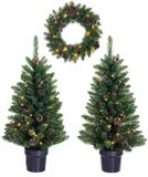 Black Box Trees Creston Kerstboom en Kerstkrans Set - 2 Kunstkerstbomen en 1 Krans met LED Verlichting - Vert