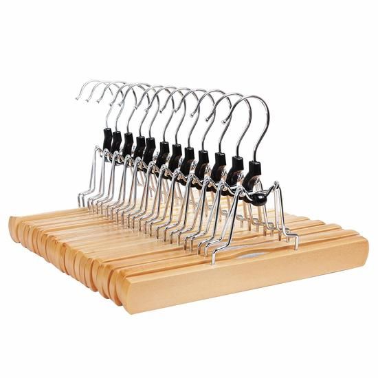 Acaza Set van 12 Massief Houten Broek of Rok Hangers - Met Vilten Anti-Slip Bescherming - Natuurlijk Hout Kleur
