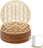 Blocs en bois de vie pour méditation (10 x 10 cm) - Set de 12 - Dessous de verre en bois de bouleau de première qualité - Décoration fleur de vie