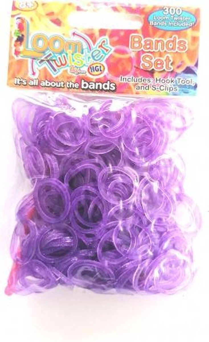 Kids Cadeau Shop Loom Bandjes - Glitter Paars - 300 stuks - Loombandjes - Loom Twister - Loomelastiekjes - Elastiekjes - Inlcusief S-Clips / Haakjes