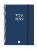 Finocam Spiraalkalender 2026, weekoverzicht, dwarsweergave, januari - december (12 maanden), jaarplanner 2026, met elastiek, deksel van polypropyleen, ondoorzichtig, blauw, Spaans
