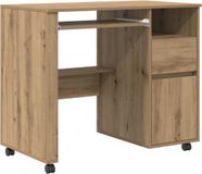 vidaXL Bureau met wielen, artisan eikenhout, houtvezel, 91 x 50 x 77 cm