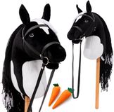 Hoofly® Hobby Horse Zwart (Bont) - Groot Stokpaard voor Kinderen A3 met Schroefstok / Hobby Horse Paardenset met Hoofdstel