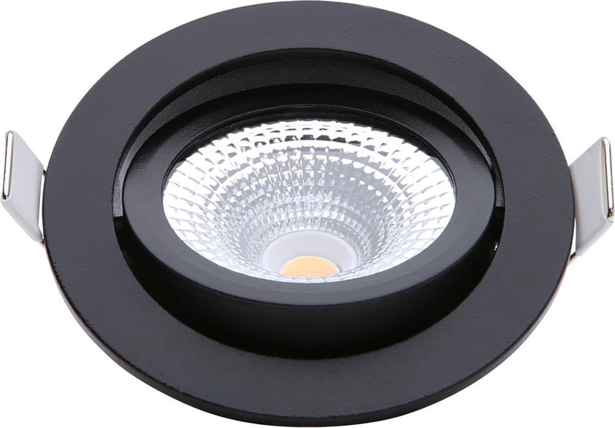 EcoDim - LED Spot - Inbouwspot - ED-10023 - 5W - Waterdicht IP54 - Dimbaar - Dim to Warm - Warm Wit 2000K-3000K - Mat Zwart - Aluminium - Rond - Kantelbaar